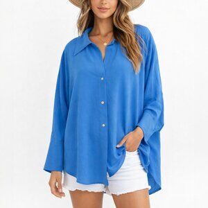 Vici Oversized Dolman Sleeve Blouse XL Button Down Relaxed Tunic Office Resort